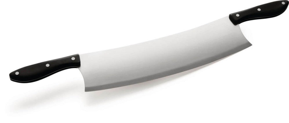 Rocking Pizza Cutter | Stainless Steel Mezzaluna | Wooden Handles | Pizza Slicer Tool | BBQ Accessories | 59cm Cutter | Caterbitz UK