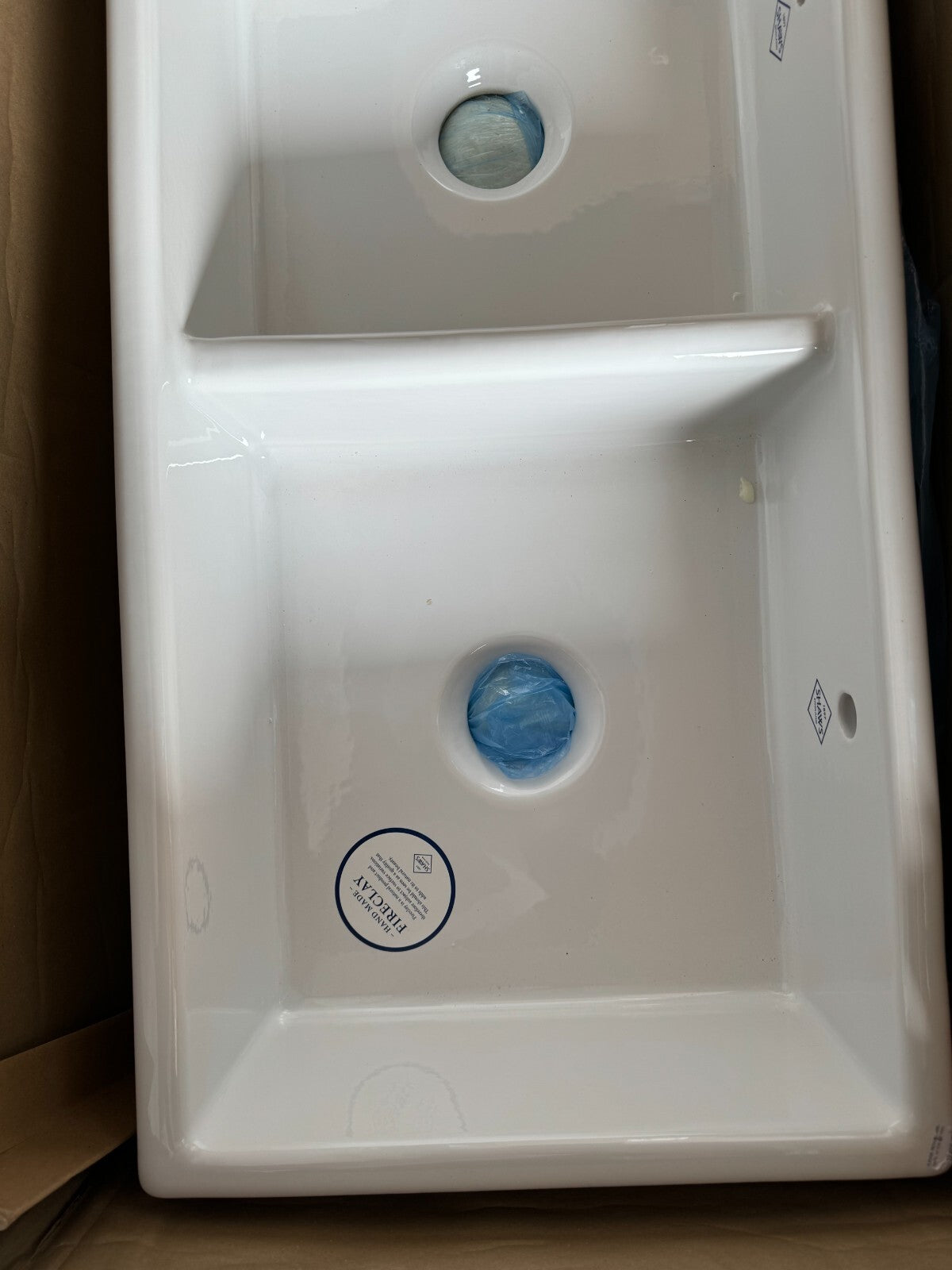 New Shaws Of Darwen SCSH101WH White Ceramic Double Bowl Kitchen Sink damaged 274