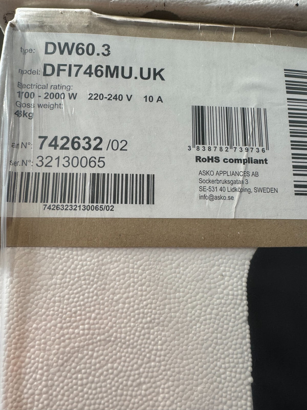 NEW Asko Dishwasher 60cm integrated DW60.3 DFI746MU.UK appliance miele