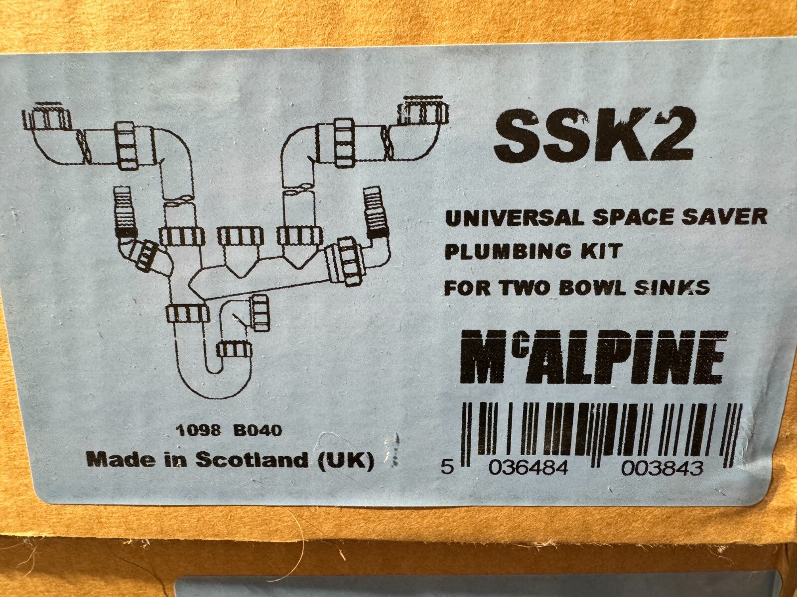 NEW Mc alpine 2 Bowl Kitchen sink Space Saving Plumbing Kit SSK2 BR976