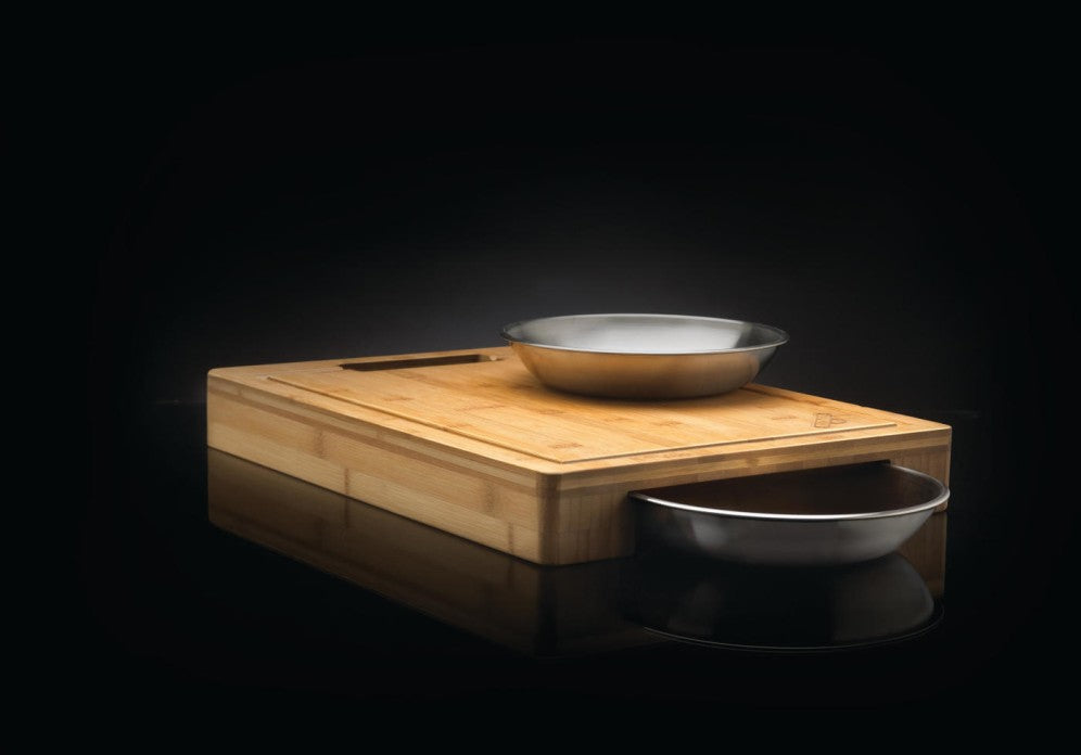 Bamboo Cutting Board | Cutting Board with Stainless Steel Bowls | BBQ Prep Board | Bamboo Kitchen Board | Caterbitz UK