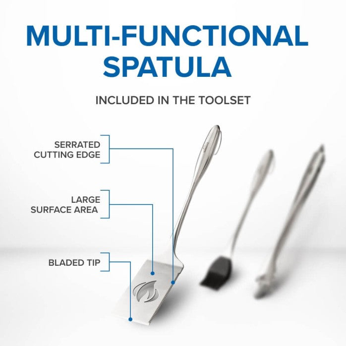 Stainless Steel 3 Piece Toolset | BBQ Tools Set | Grill Spatula Tongs Brush | Premium Stainless Steel BBQ Accessories | Caterbitz UK