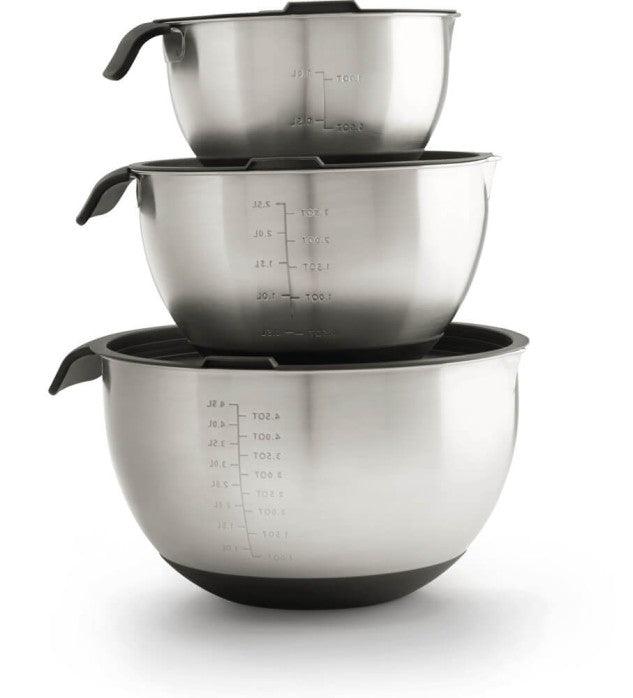 3 Piece Marinating Bowl Set | Stainless Steel Bowls | Airtight Lids | Non-Slip Base | Kitchen & Grill Accessory UK | Caterbitz