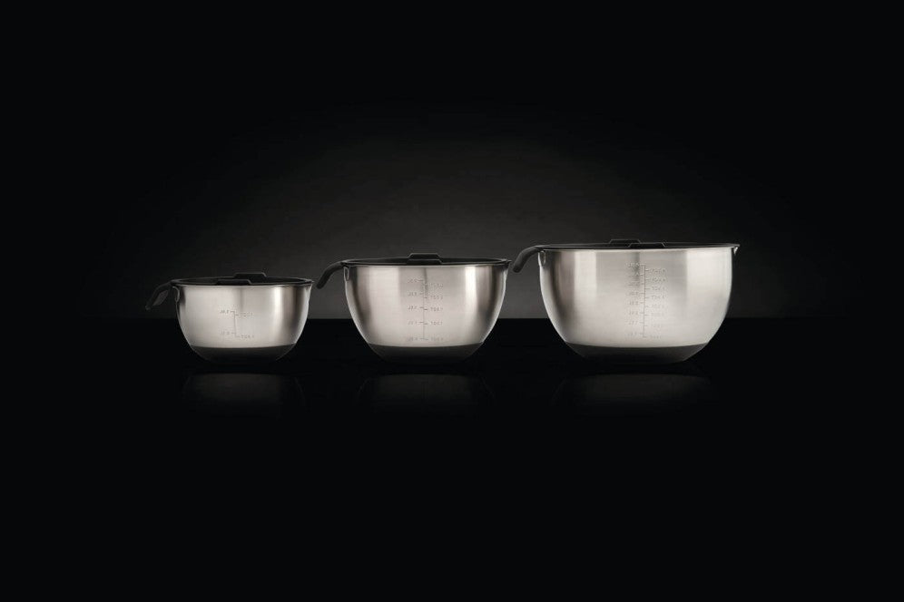 3 Piece Marinating Bowl Set | Stainless Steel Bowls | Airtight Lids | Non-Slip Base | Kitchen & Grill Accessory UK | Caterbitz