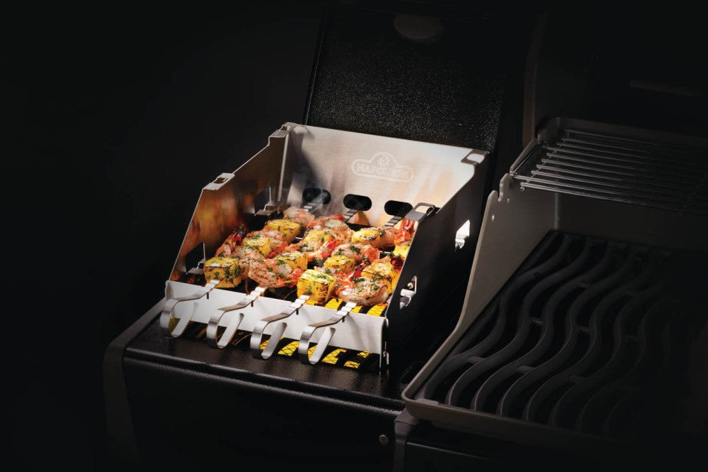 Napoleon Small Side Burner Windshield | Skewer Rack | Stainless Steel Grill Accessory | 4 Skewers Included | Wind Protection UK | Caterbitz