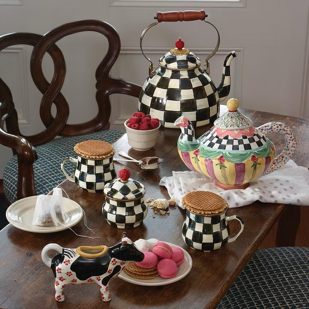 Mackenzie-Childs Courtly Check Enamel Lidded Sugar Bowl