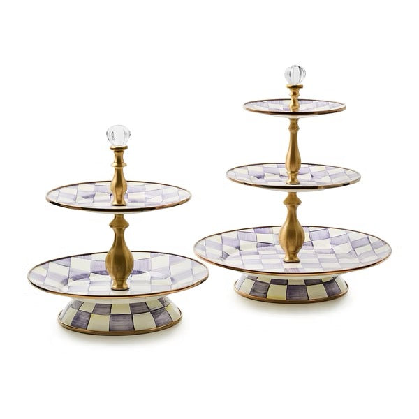 Mackenzie-Childs Violet Check Three Tier Sweet Stand