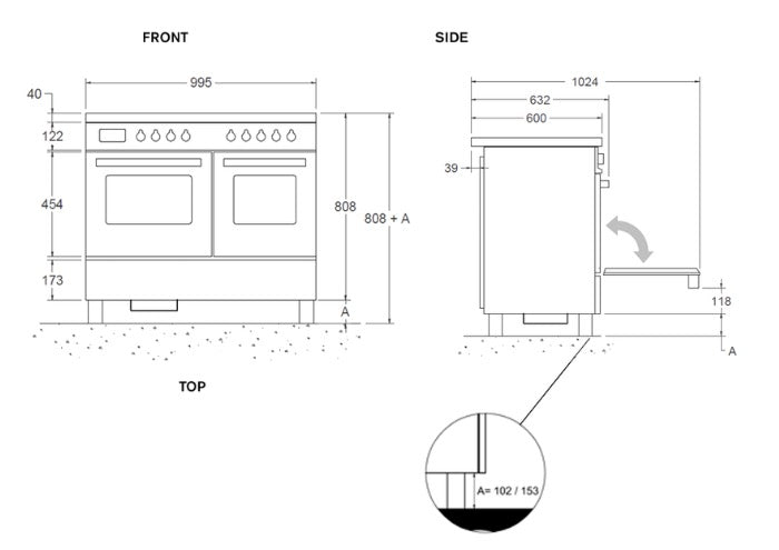 Bertazzoni 100 cm Air-Tec cooker with induction top and integrated hood
