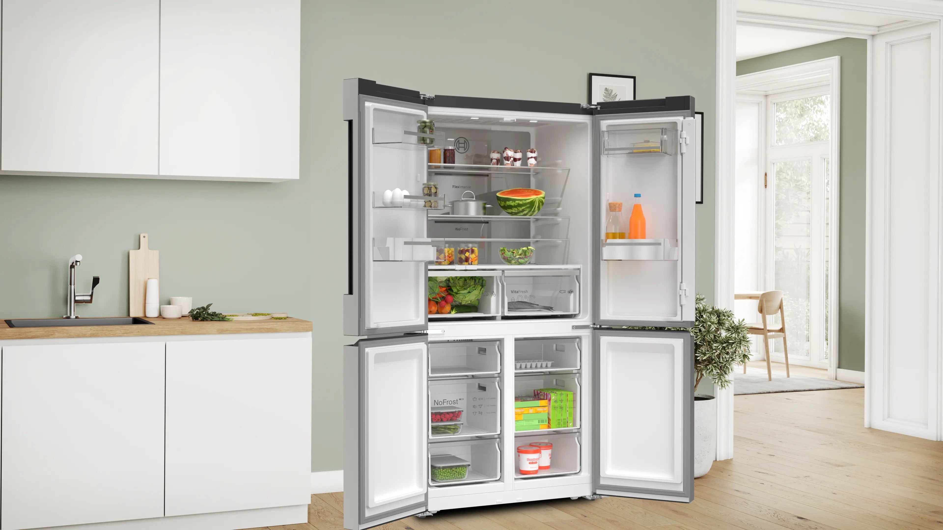Bosch Series 4 Multi Door American Fridge Freezer 183 x 90.5 cm Stainless steel - KFN96APEAG