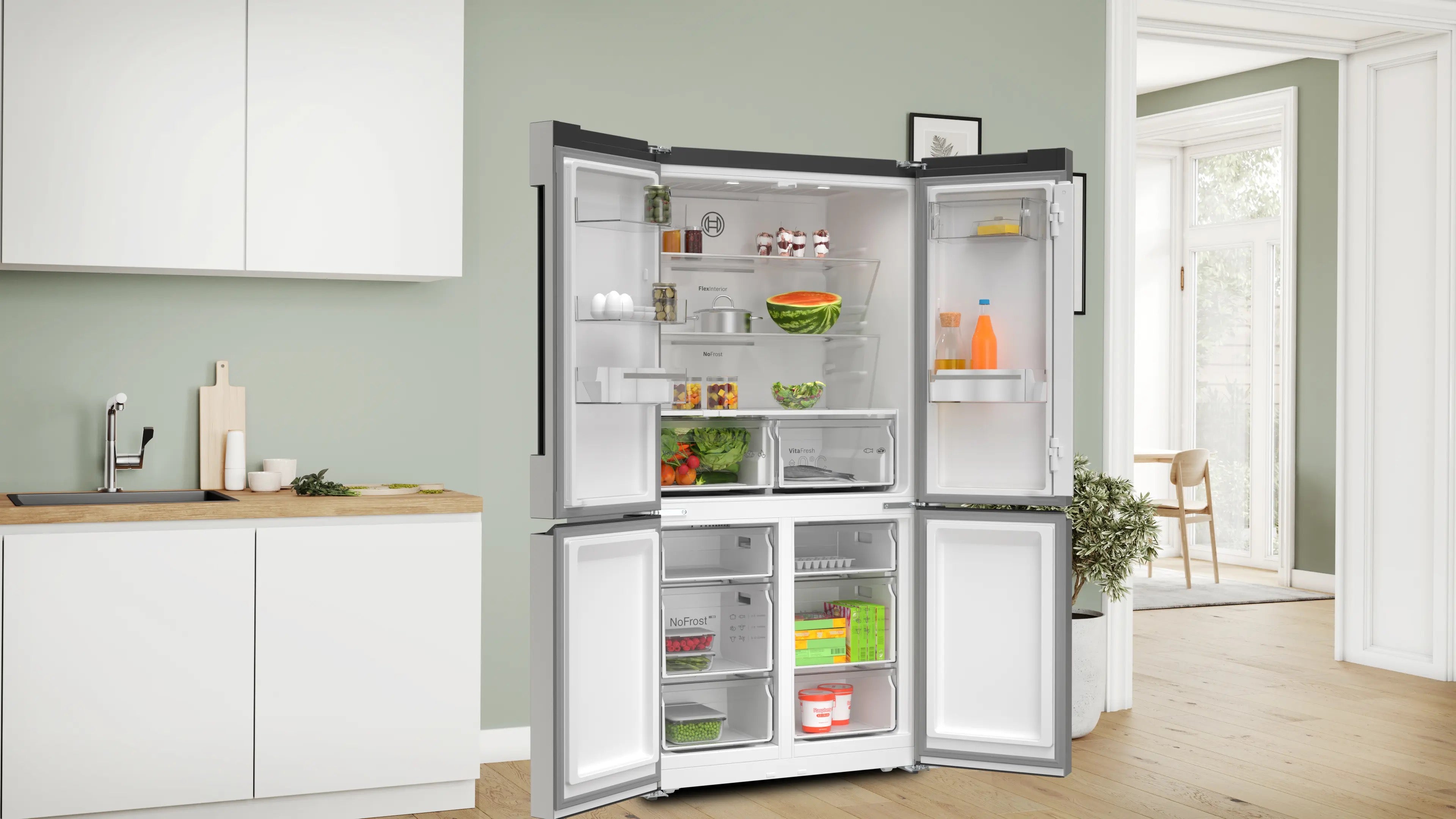 Bosch Series 4 Multi Door American Fridge Freezer 183 x 90.5 cm Stainless steel - KFN96VPEAG