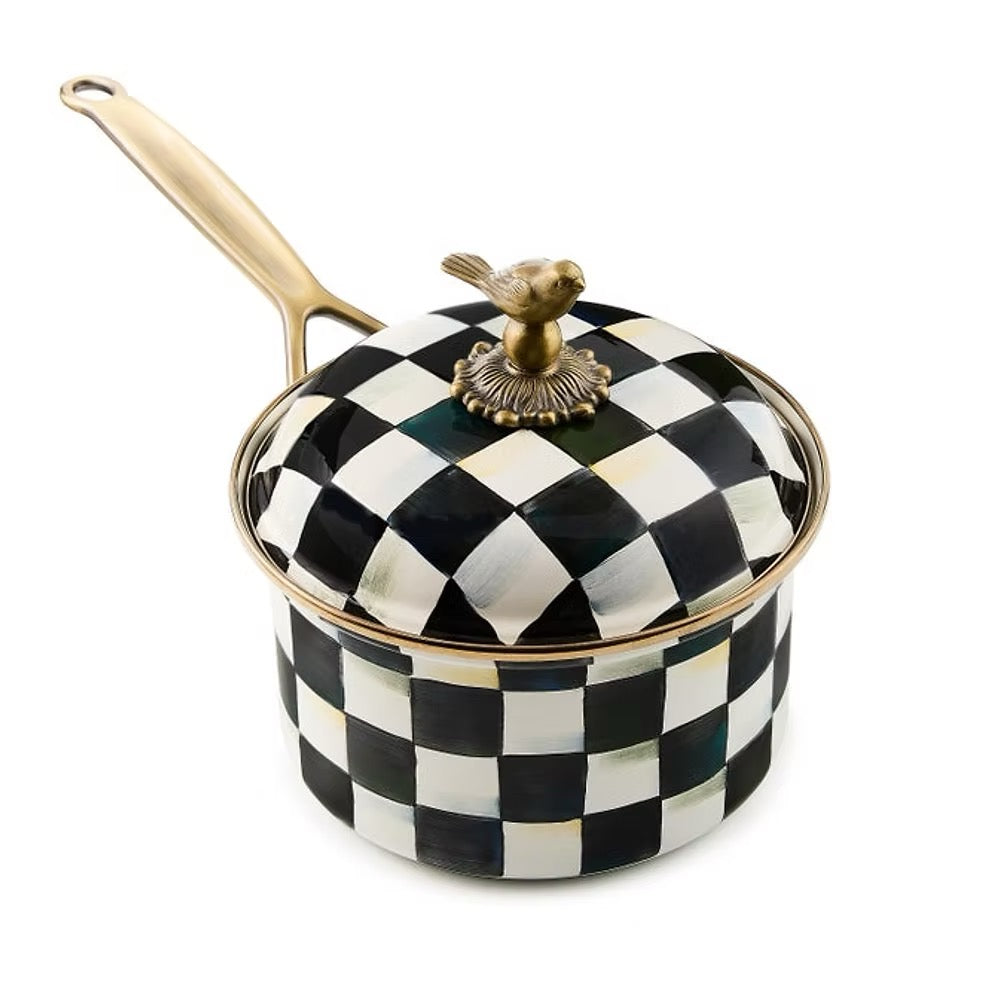 Mackenzie-Childs Courtly Check Enamel 2.5 Qt. Saucepan