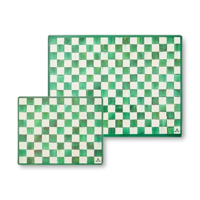 Mackenzie-Childs Emerald Check Glass Cutting Boards, Set Of 2
