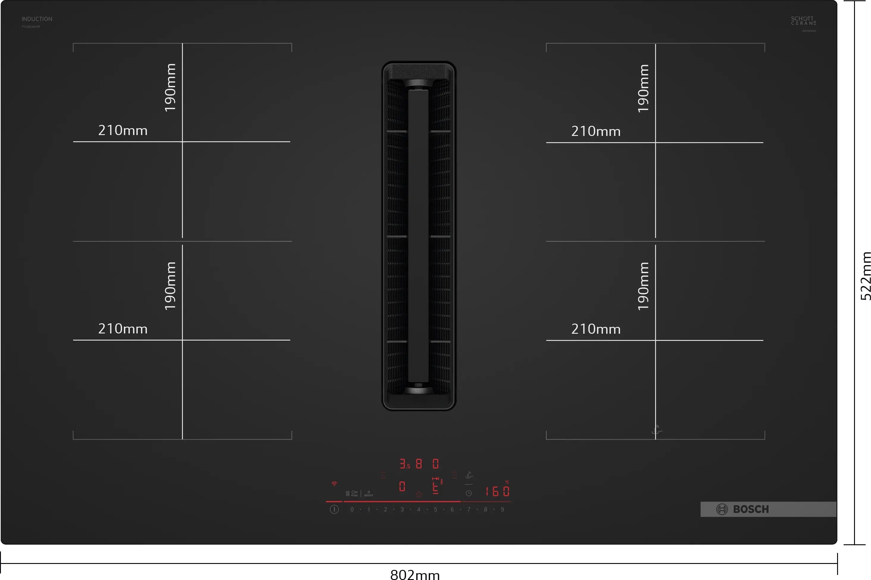 Bosch Series 6 Induction hob with integrated ventilation system 80 cm Matt black - PVQ81AH26E