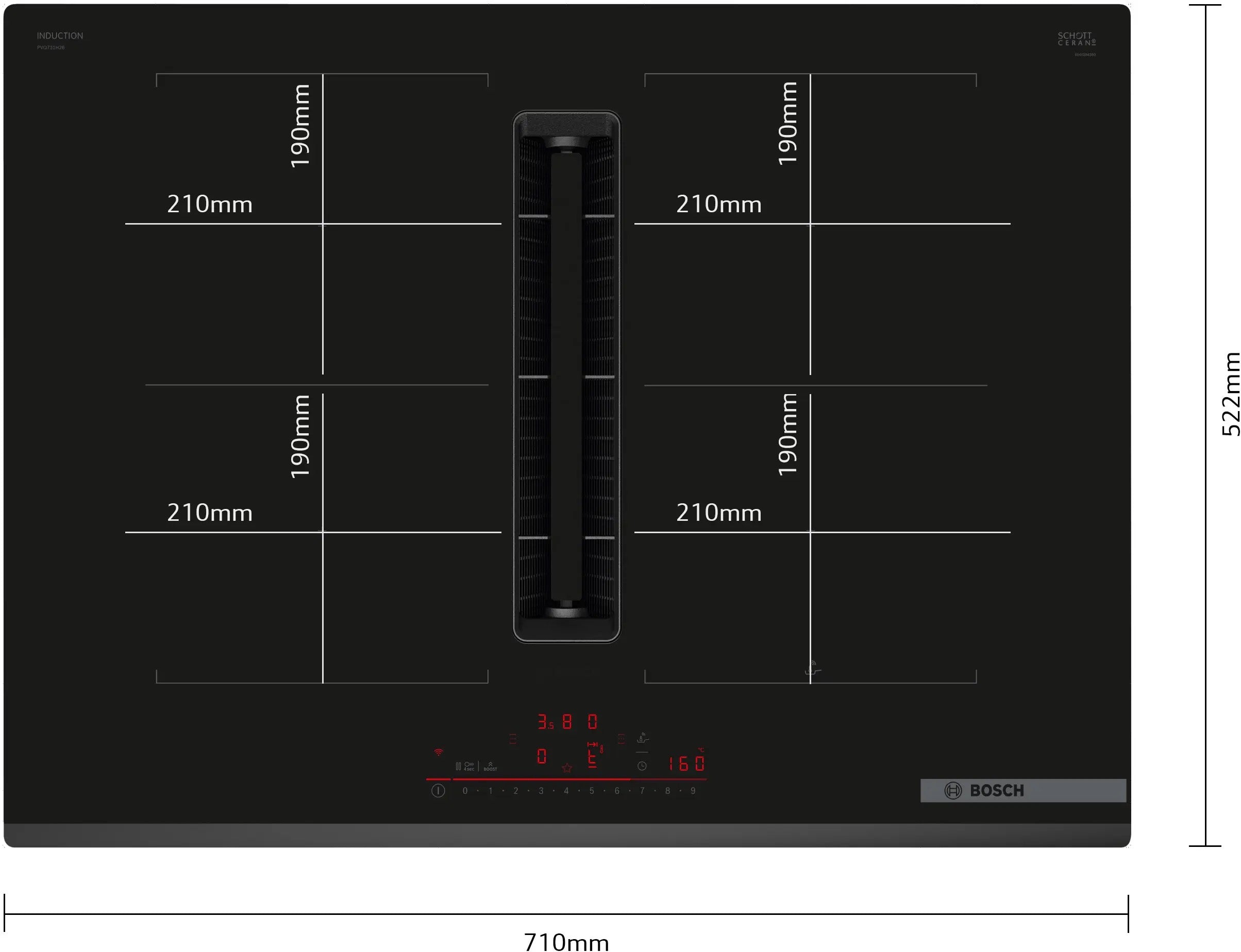 Bosch Series 6 Induction hob with integrated ventilation system 70 cm surface mount without frame - PVQ731H26E
