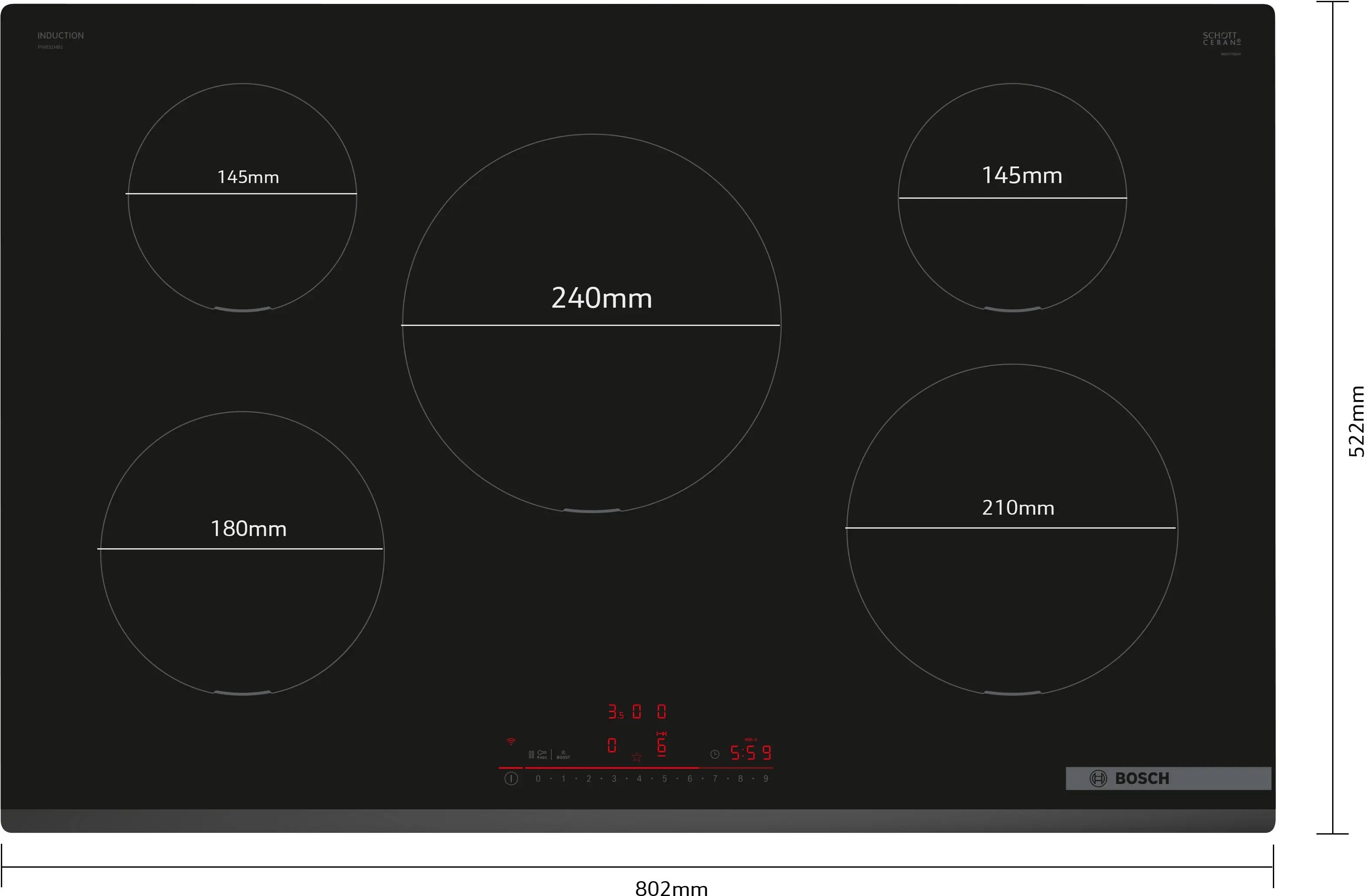 Bosch Series 6 Induction hob 80 cm surface mount without frame - PIV831HB1E