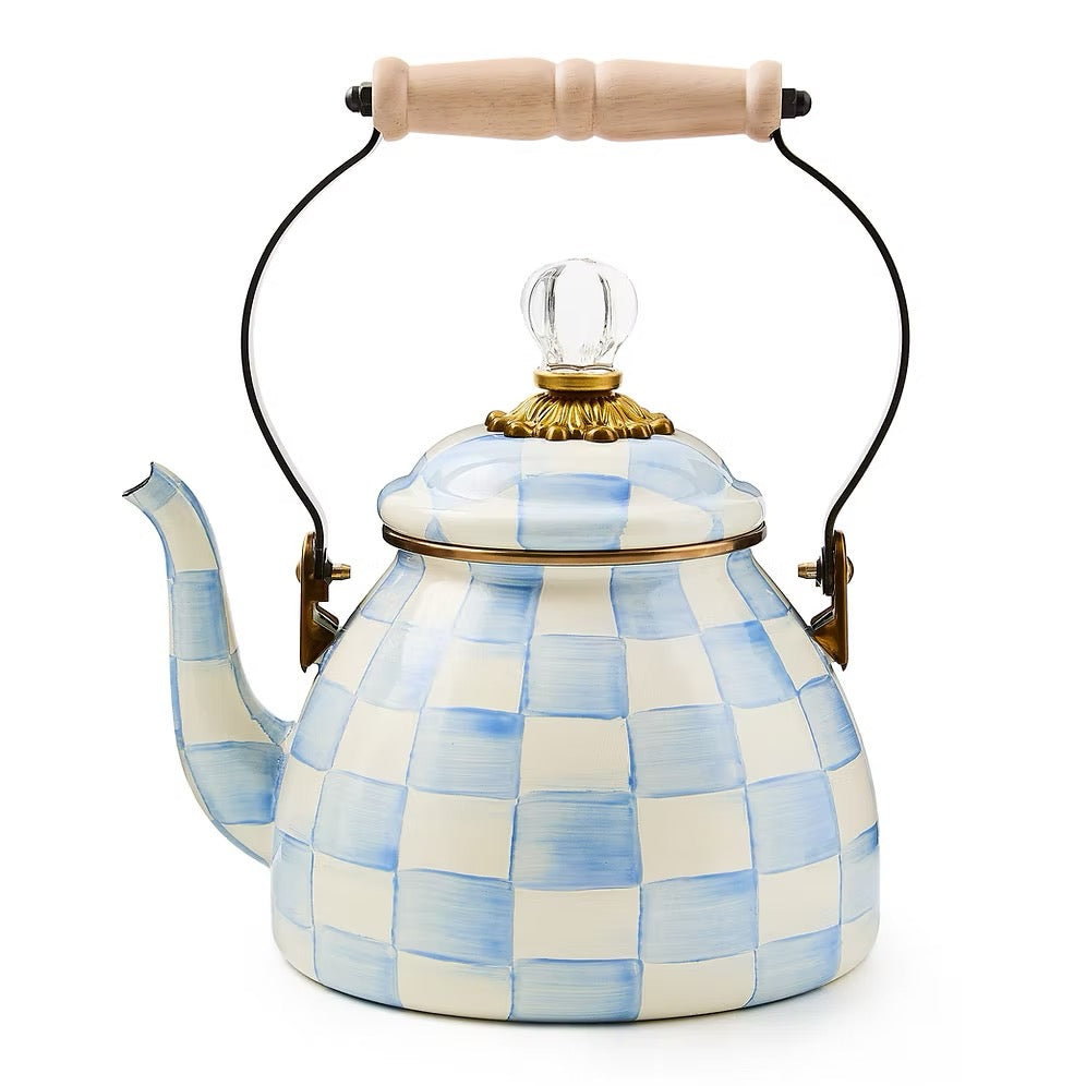 Mackenzie-Childs Sky Check 2 Quart Tea Kettle