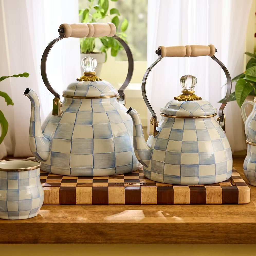 Mackenzie-Childs Sky Check 2 Quart Tea Kettle