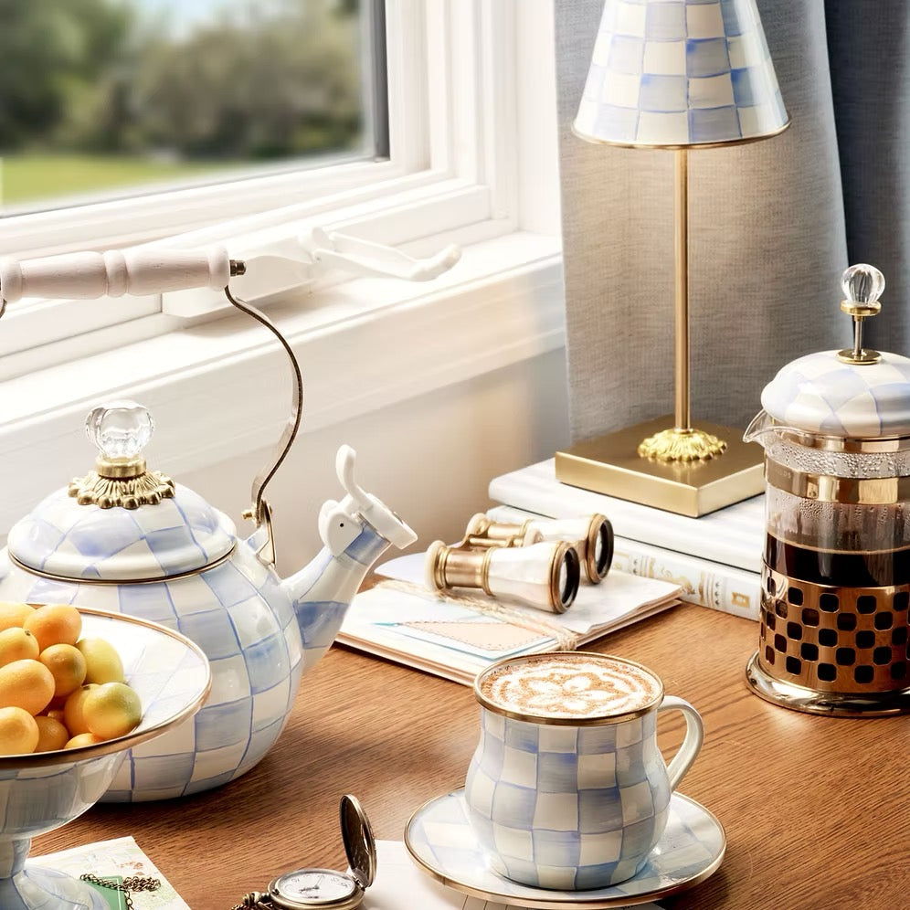 Mackenzie-Childs Sky Check Whistling Tea Kettle