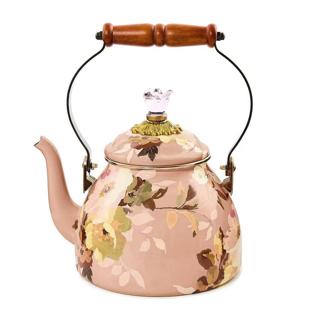 Mackenzie-Childs Wild Rose Mauve 2 Quart Tea Kettle