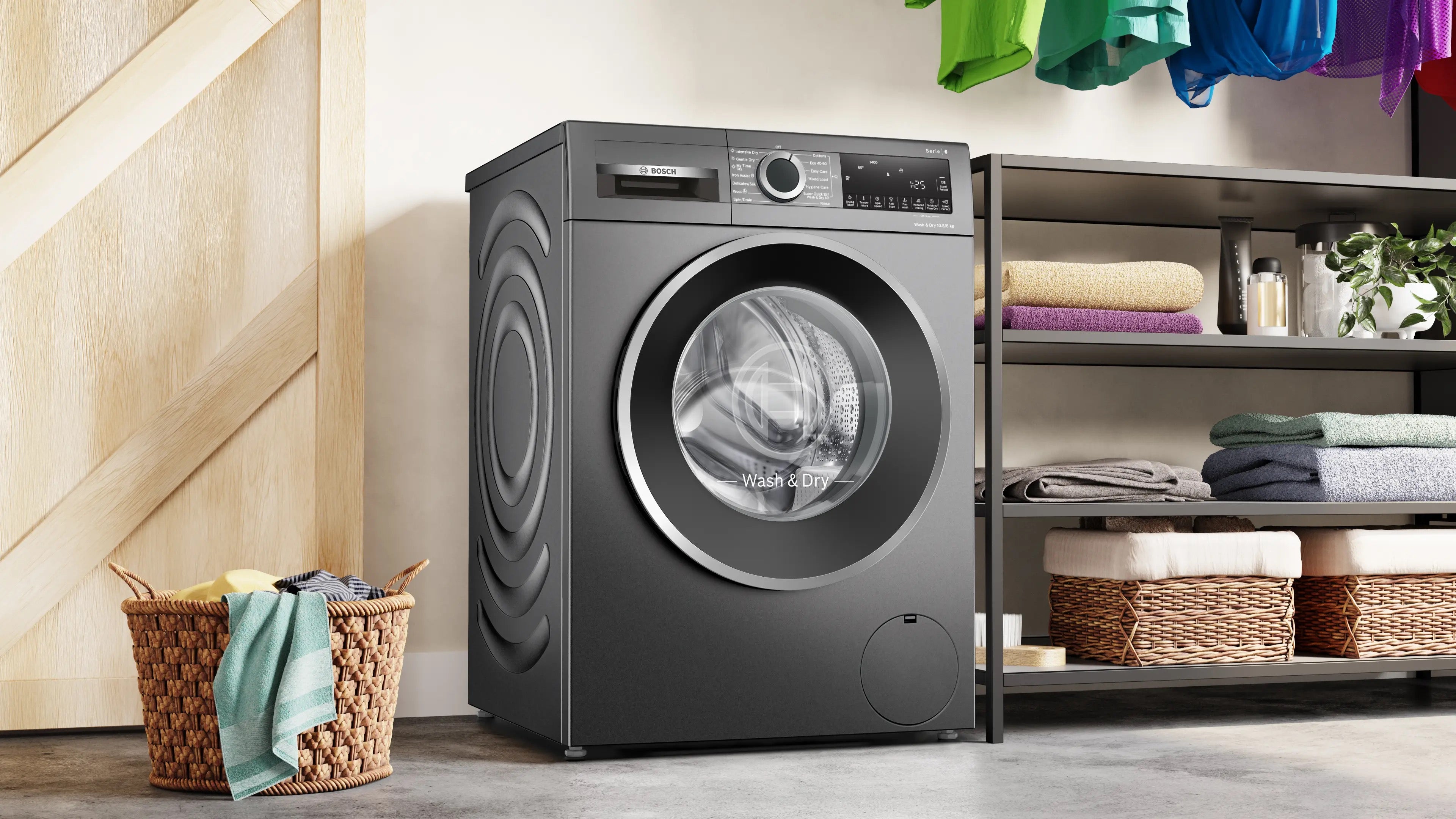 Bosch Series 6 Washer dryer 10.5/6 kg max. 1400 rpm, Cast iron grey - WNG254R1GB