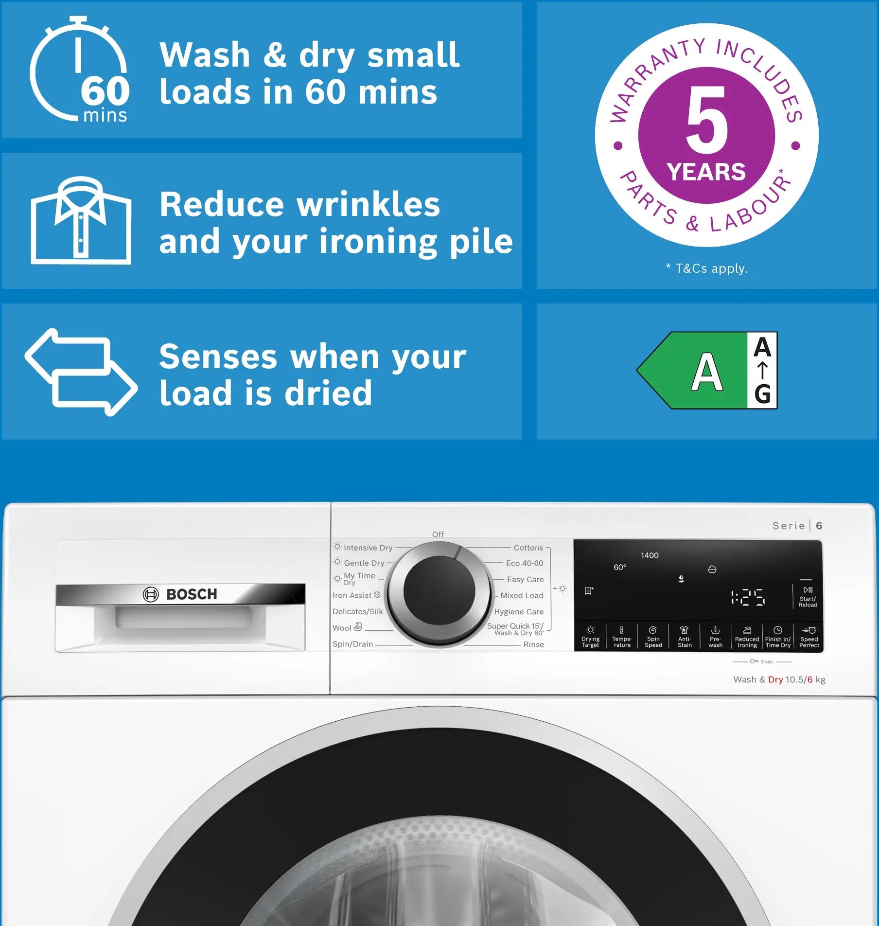 Bosch Series 6 Washer dryer 10.5/6 kg max. 1400 rpm - WNG25401GB