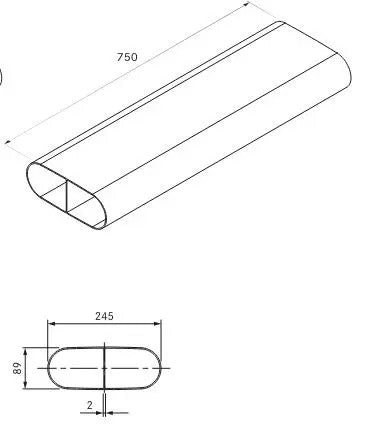 BORA ECOTUBE SHALLOW DUCT WITH PARTITION 750MM