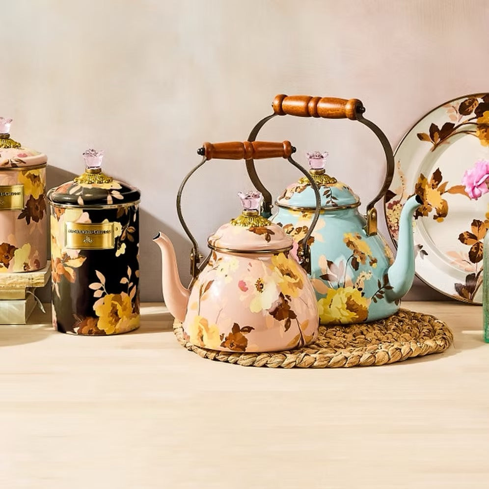 Mackenzie-Childs Wild Rose Mauve 2 Quart Tea Kettle