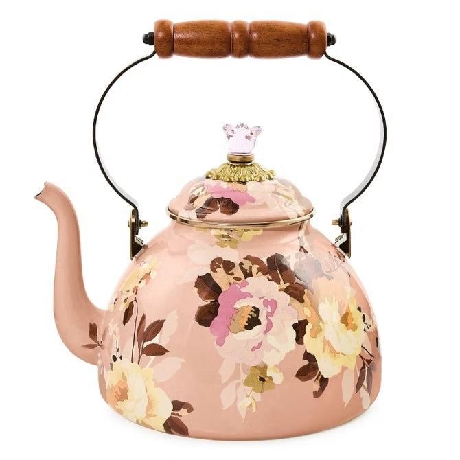 Mackenzie-Childs Wild Rose Mauve 3 Quart Tea Kettle