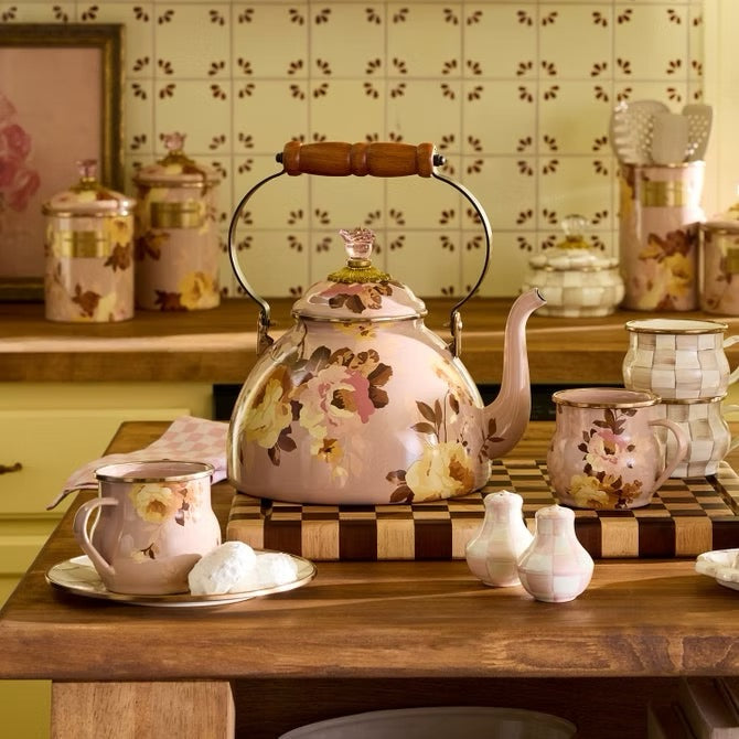 Mackenzie-Childs Wild Rose Mauve 3 Quart Tea Kettle