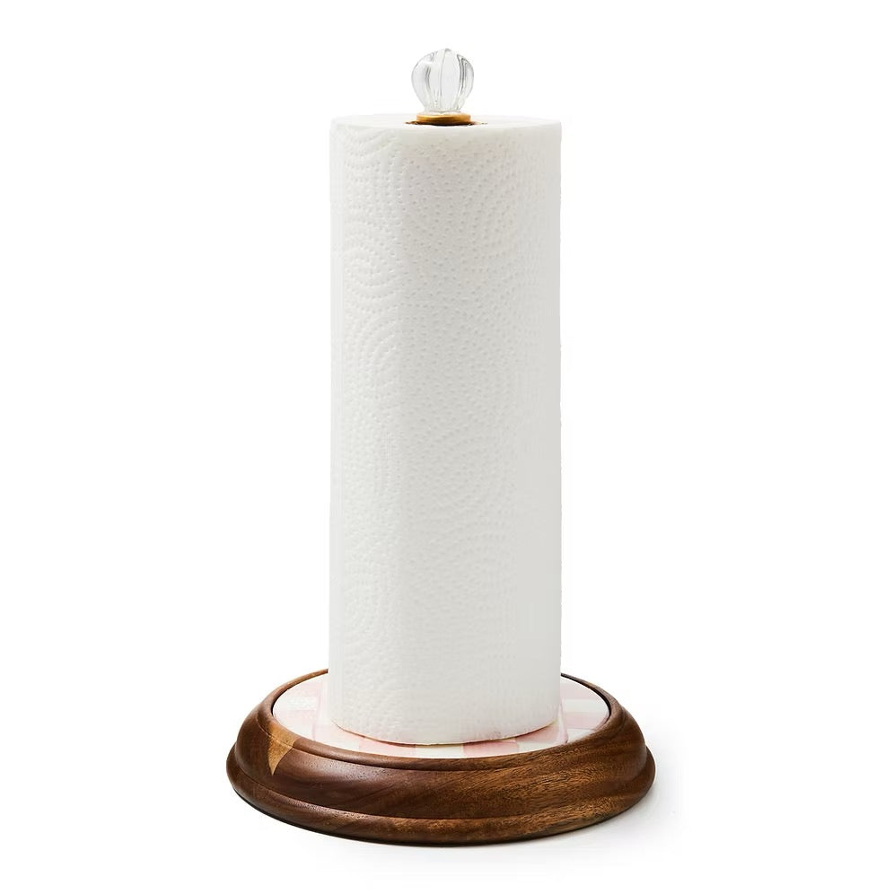 Mackenzie-Childs Rosy Check Wood Paper Towel Holder