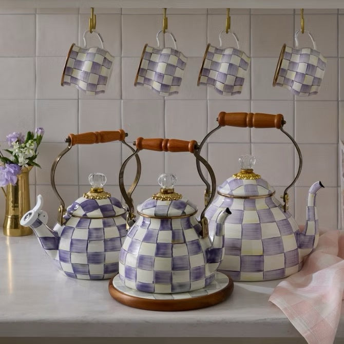 Mackenzie-Childs Violet Check 2-Quart Tea Kettle