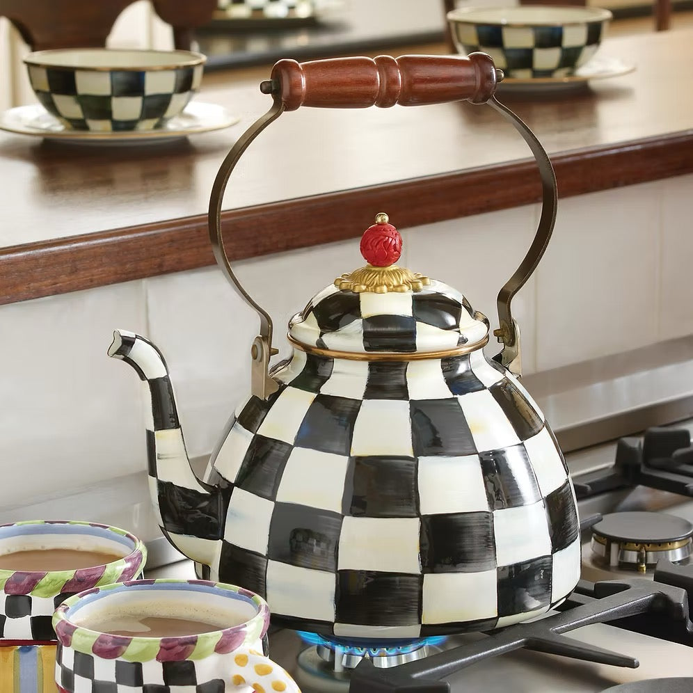 Mackenzie-Childs Courtly Check Enamel Tea Kettle - 3 Quart
