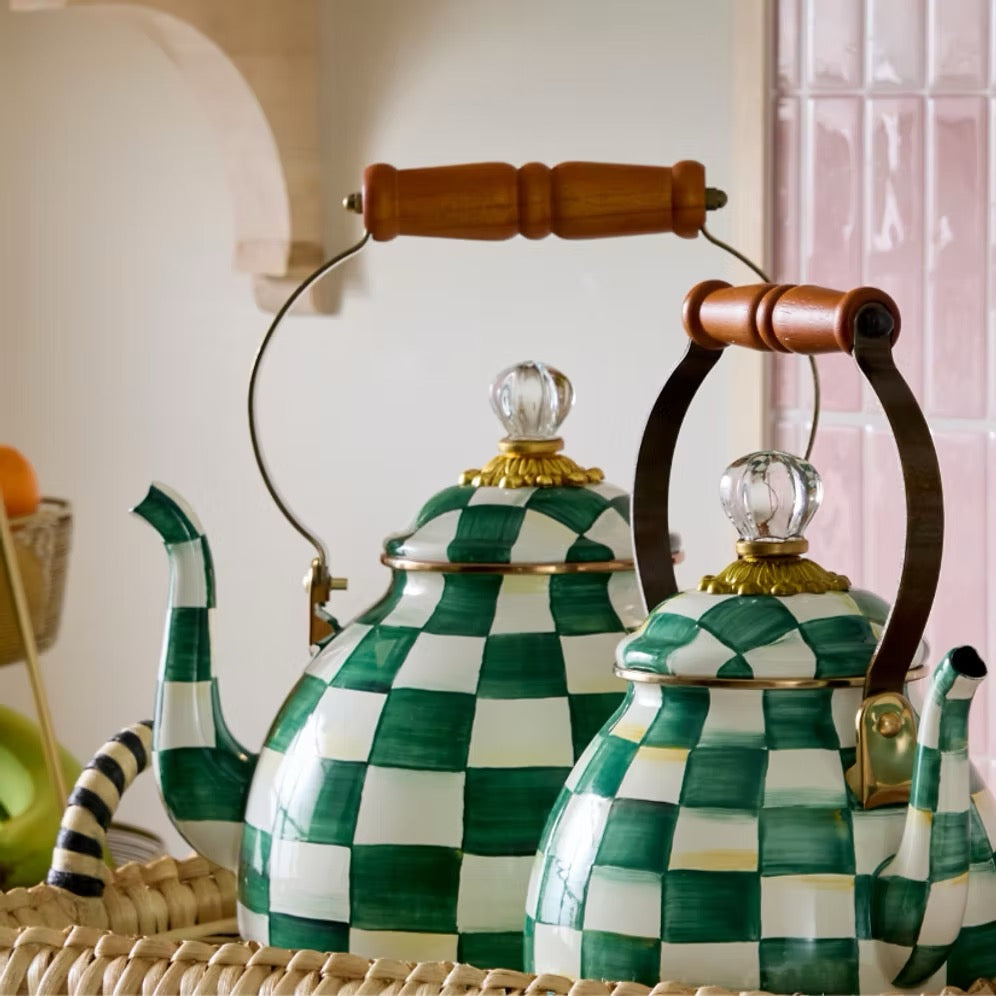 Mackenzie-Childs Emerald Check 3 Quart Tea Kettle