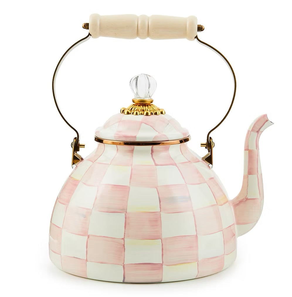 Mackenzie-Childs Rosy Check Enamel Tea Kettle - 3 Quart