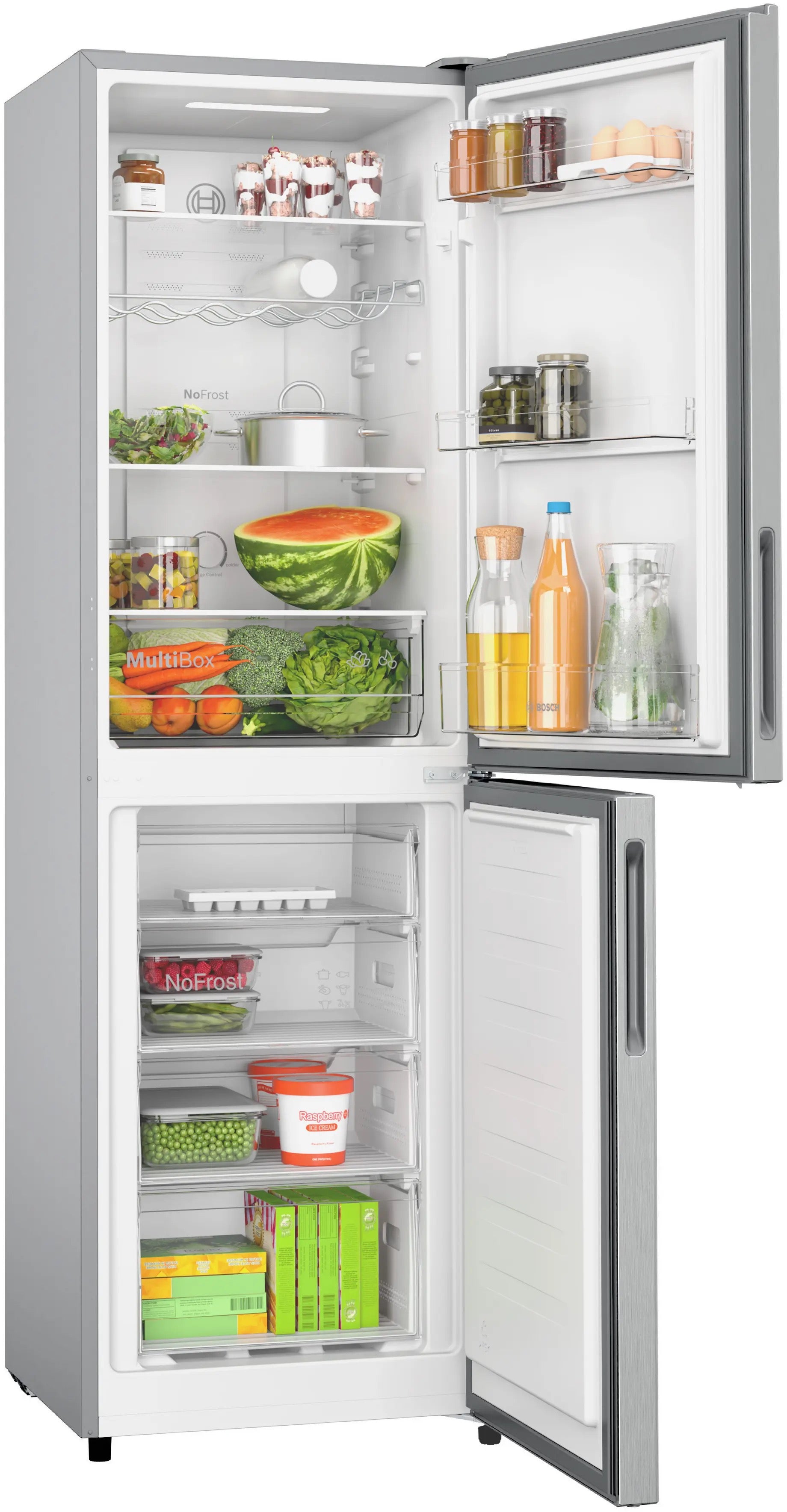 Bosch Series 2 Free-standing fridge-freezer with freezer at bottom 182.4 x 55 cm Stainless steel look - KGN27NLEAG