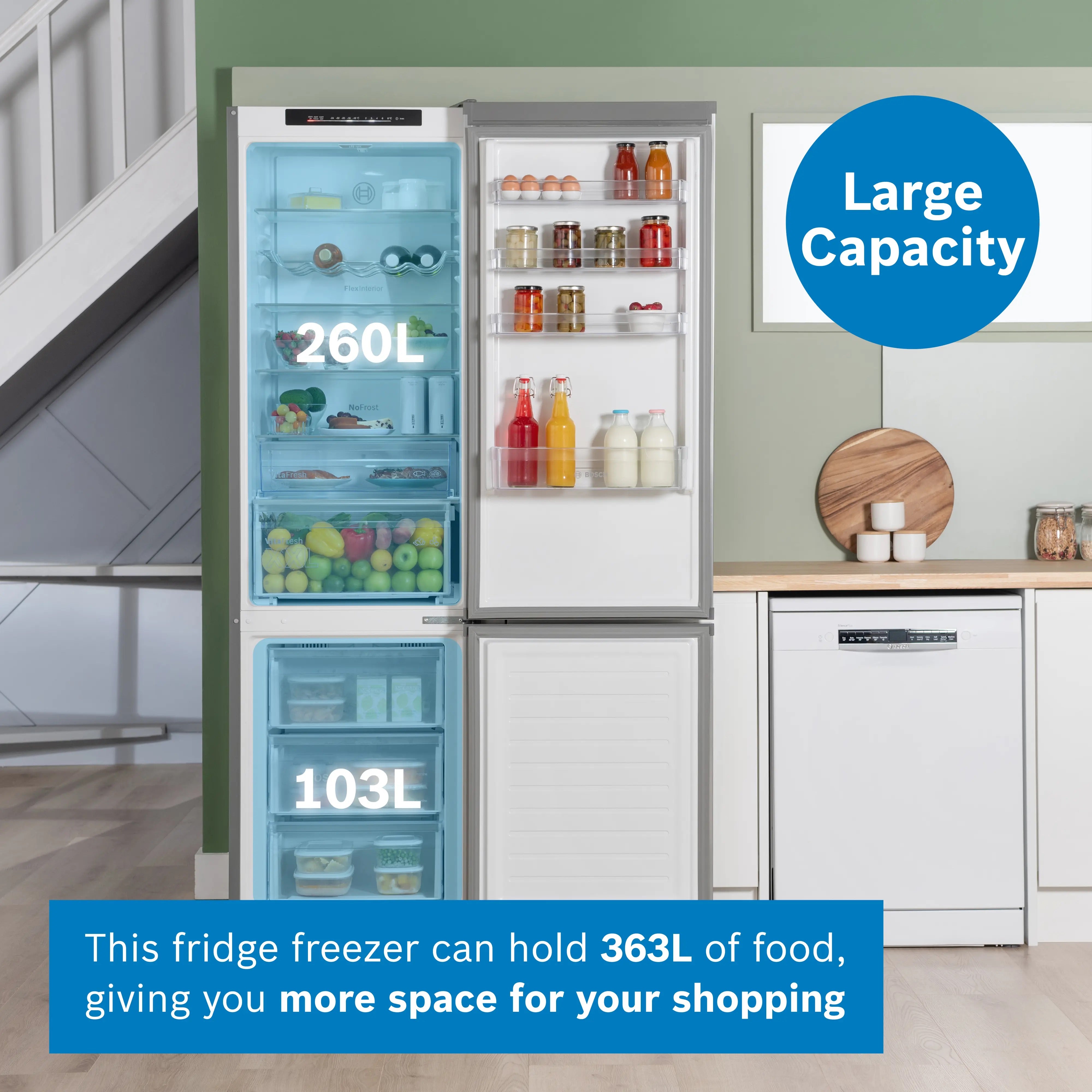 Bosch Series 4 Free-standing fridge-freezer 203 x 60 cm Stainless steel look - KGN392LAGG