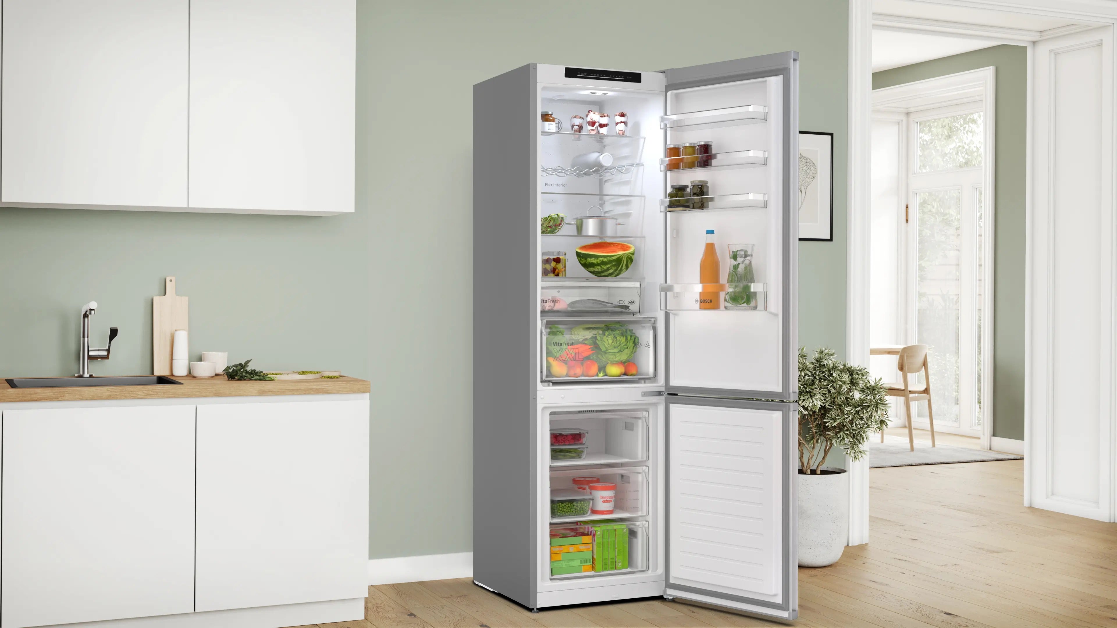 Bosch Series 4 Free-standing fridge-freezer 203 x 60 cm Stainless steel look - KGN392LAGG