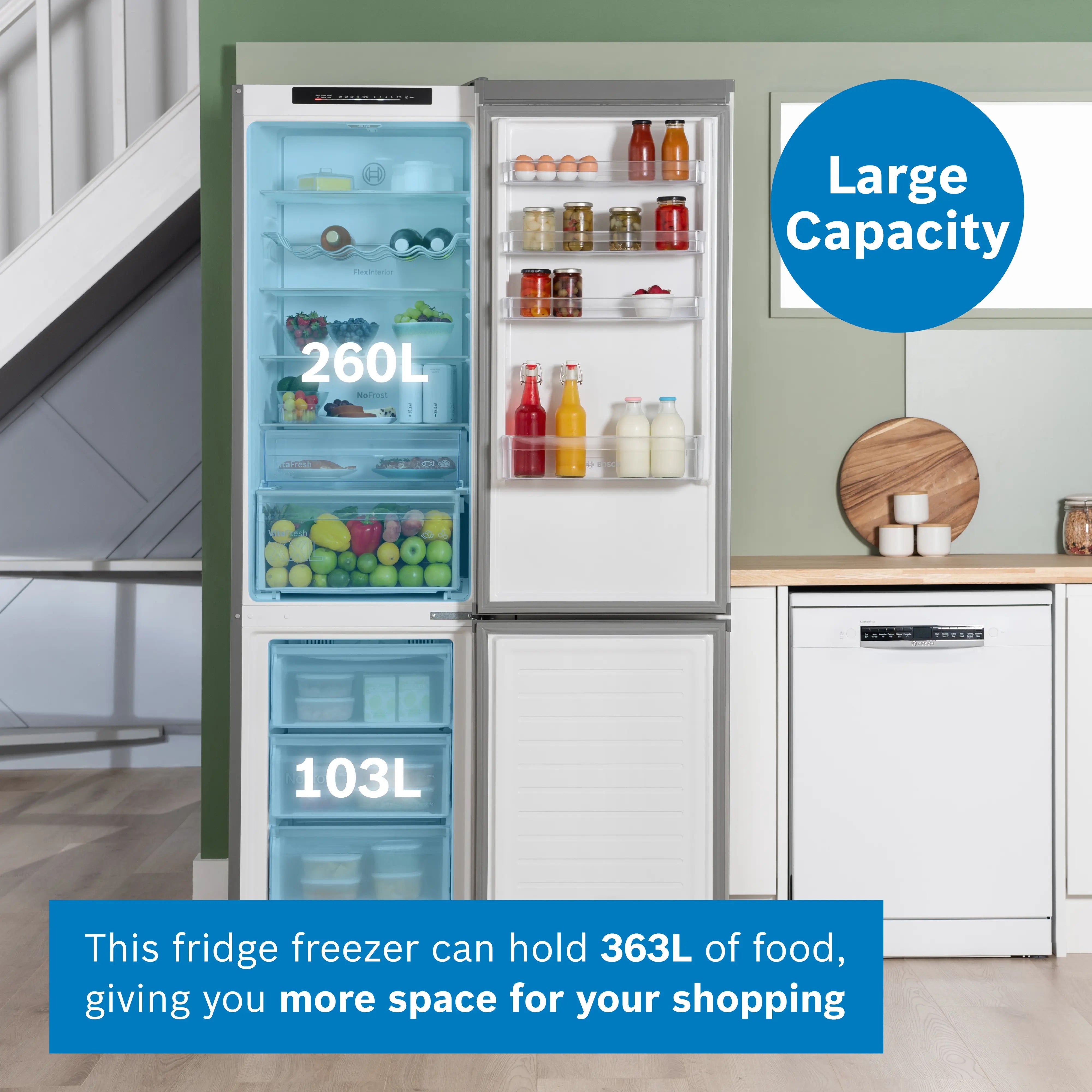 Bosch Series 4 Free-standing fridge-freezer Stainless steel look - KGN392LDFG