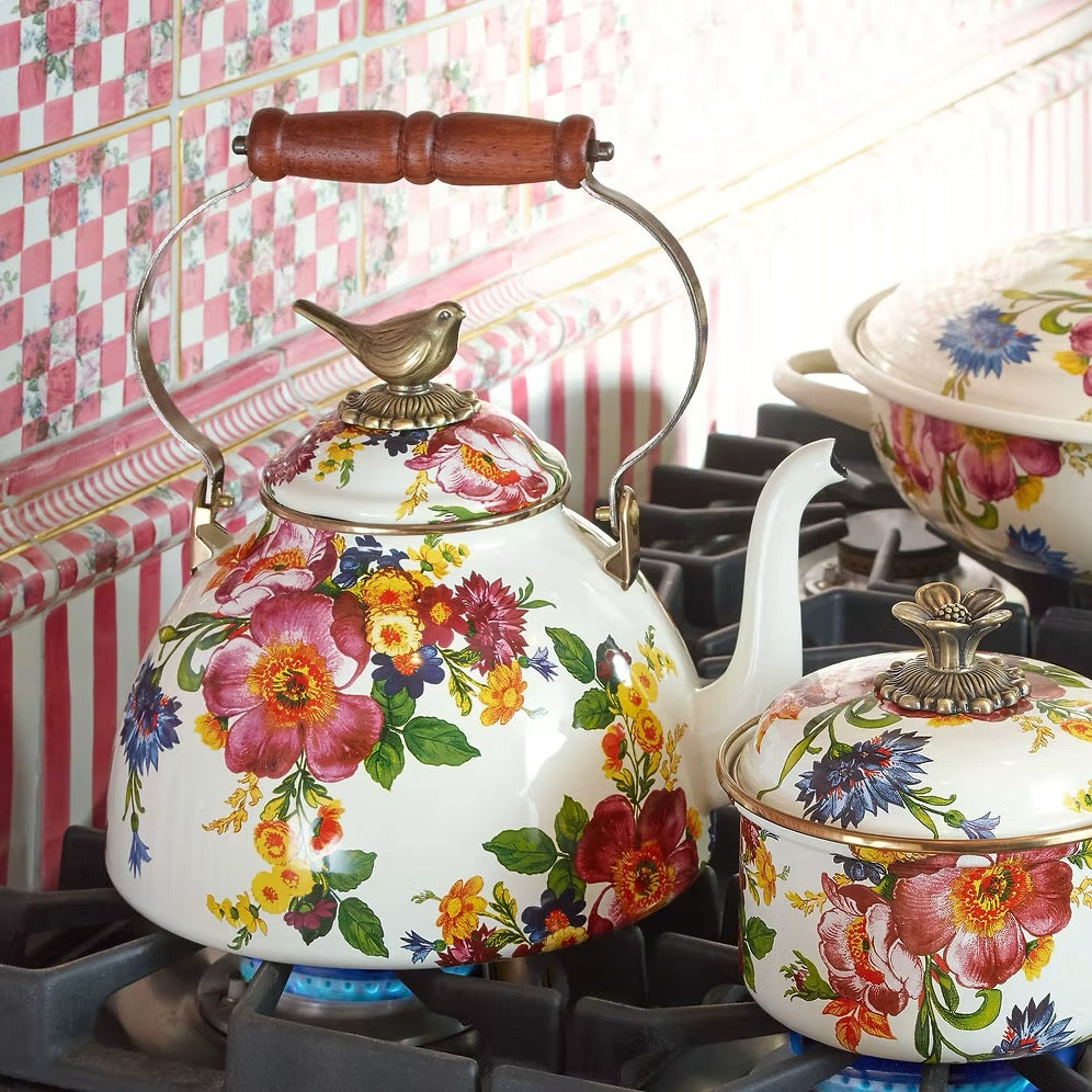 Mackenzie-Childs Flower Market 3 Qt. Tea Kettle With Bird