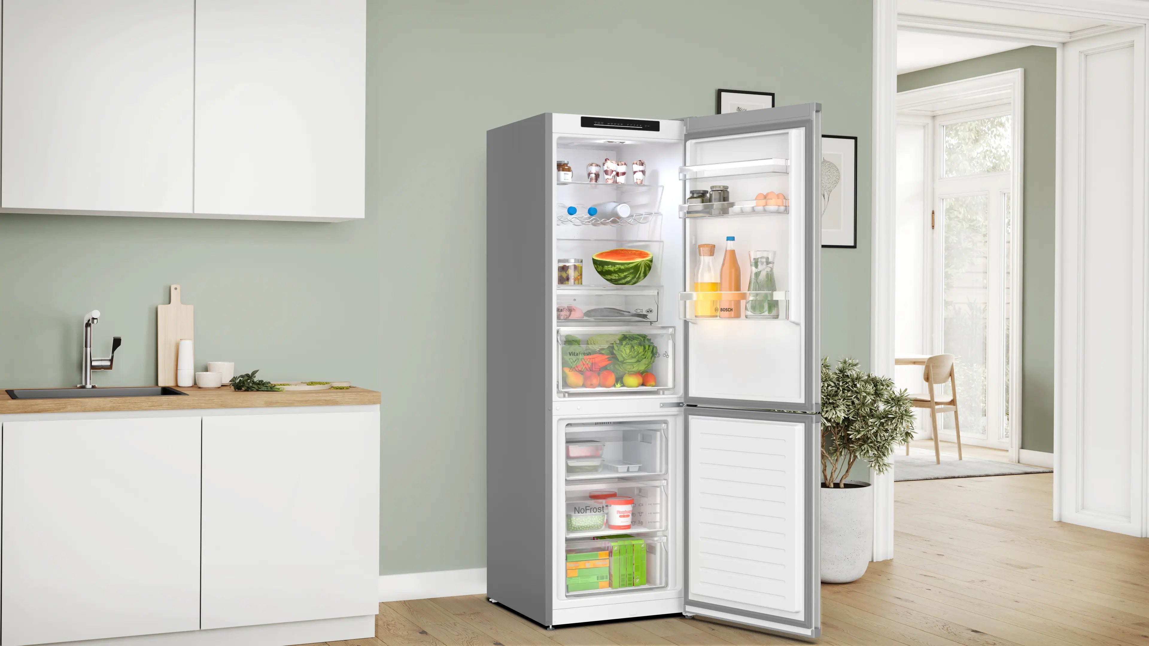 Bosch Series 4 Free-standing fridge-freezer Stainless steel look - KGN362LDFG