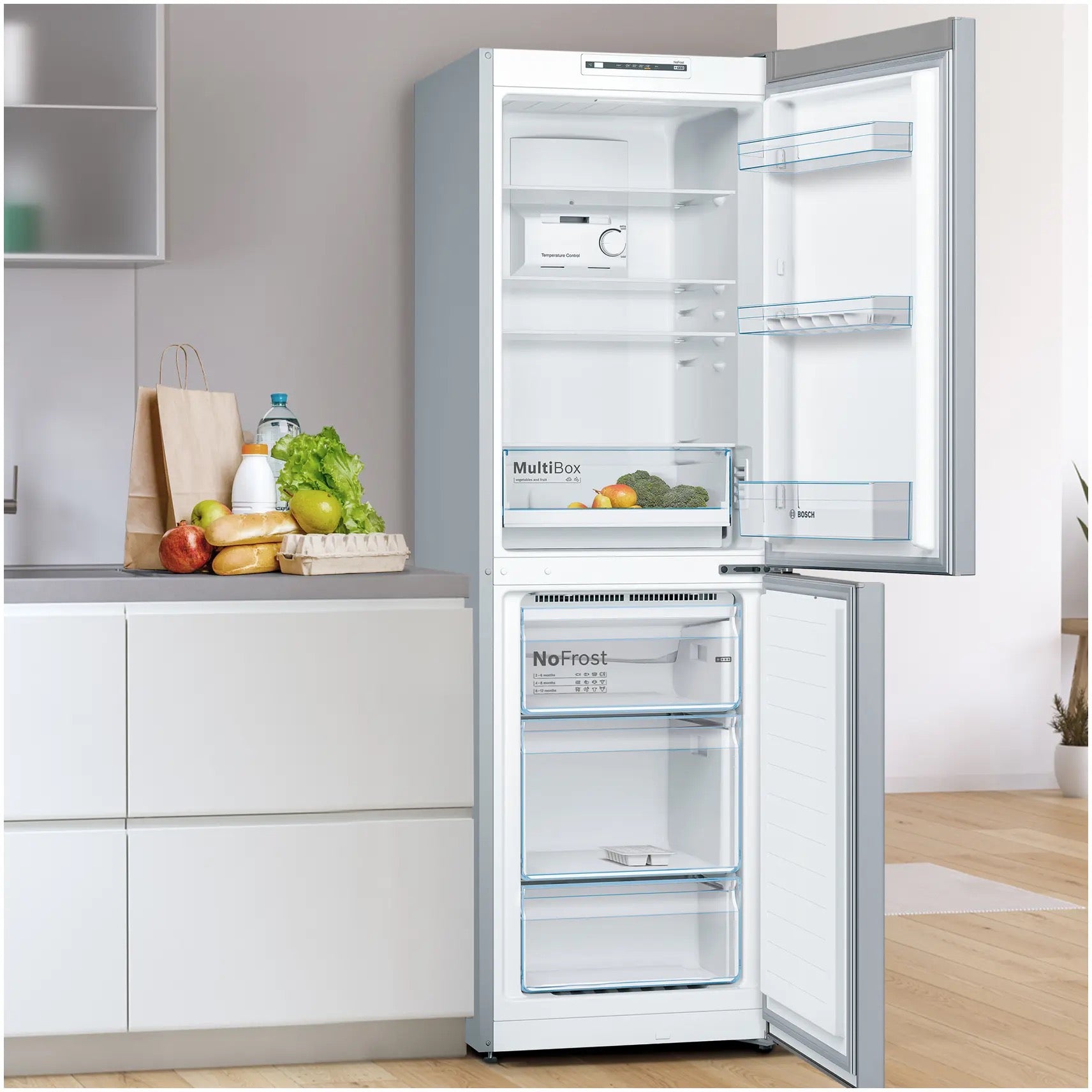 Bosch Series 2 Free-standing fridge-freezer Stainless steel look - KGN34NLEAG