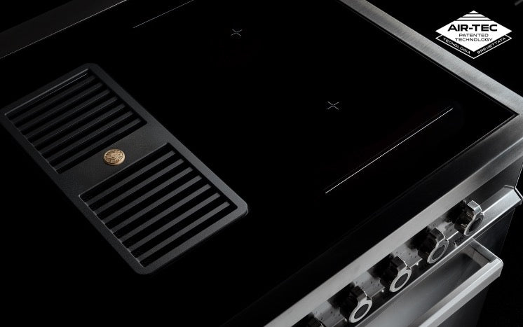 Bertazzoni Professional Series 90 cm Air-Tec cooker with induction top and integrated hood, electronic oven