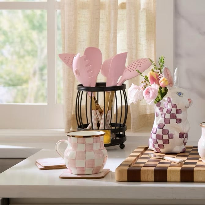 Mackenzie-Childs Rosy Check Utensil Caddy Set