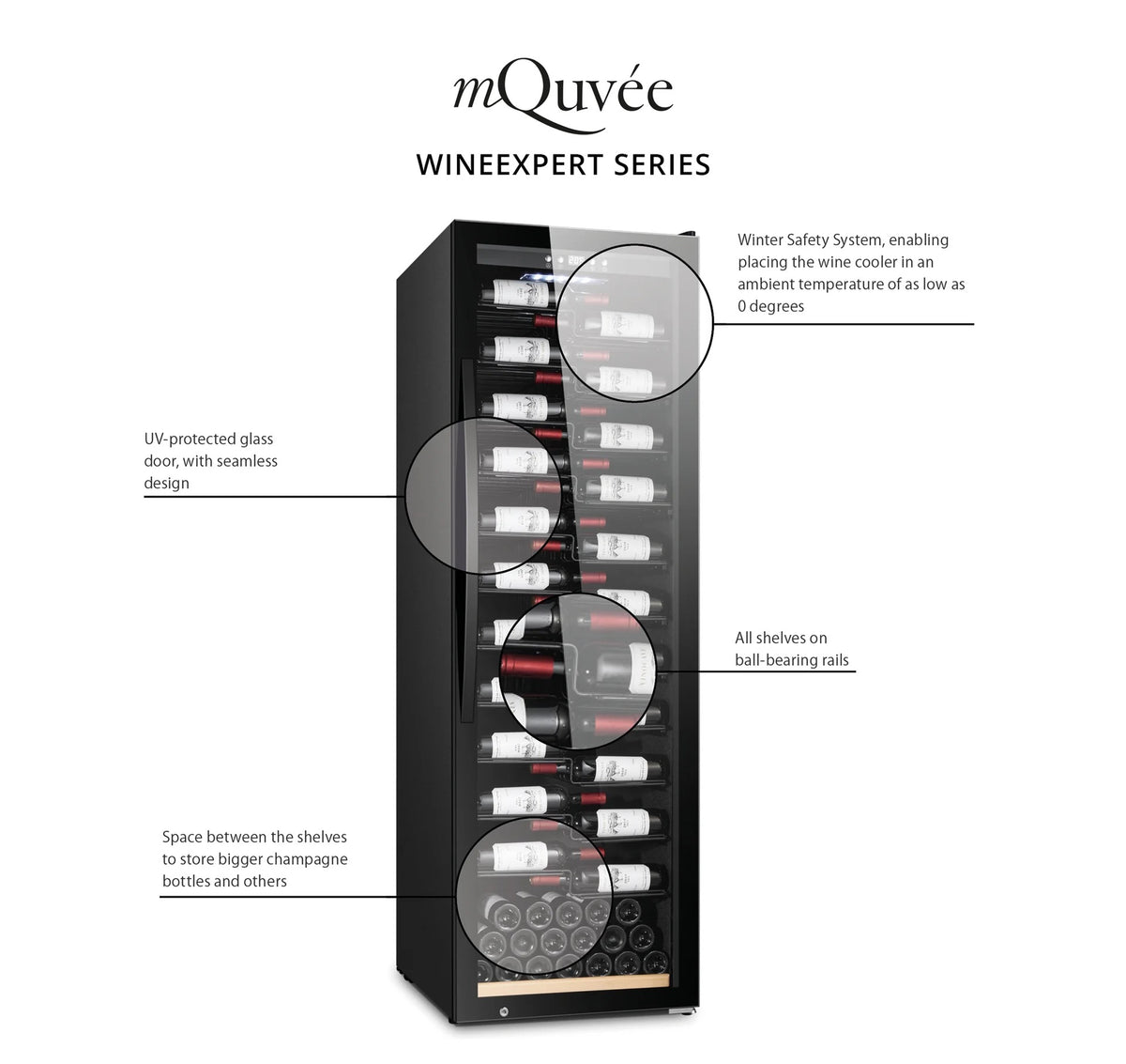 MQuvee Free Standing Wine Fridge - WineExpert 192 Fullglass Black Label-View