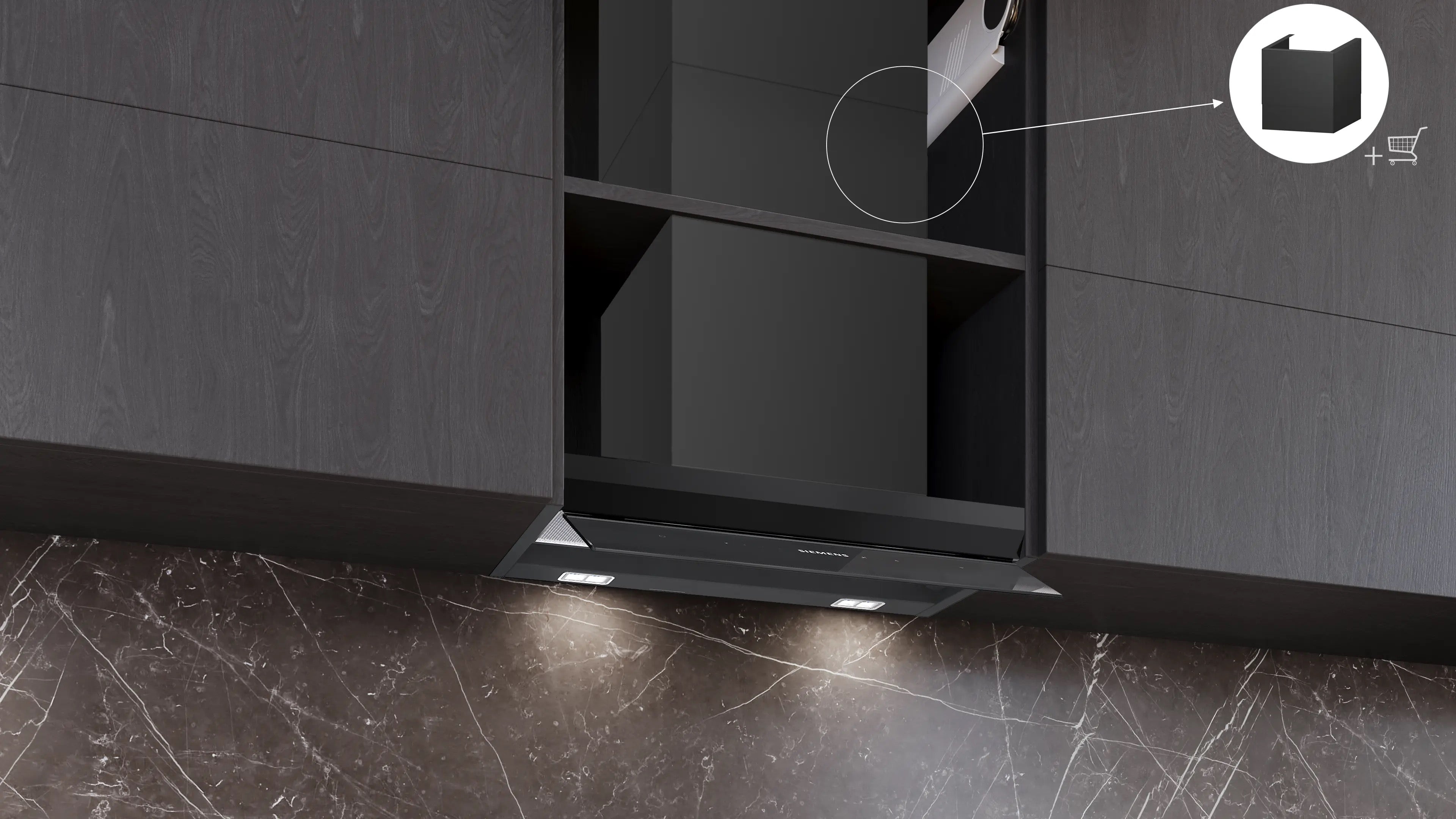 Siemens iQ700 Integrated Design Hood 60 cm clear glass black printed, Matt black - LJ68BET60B