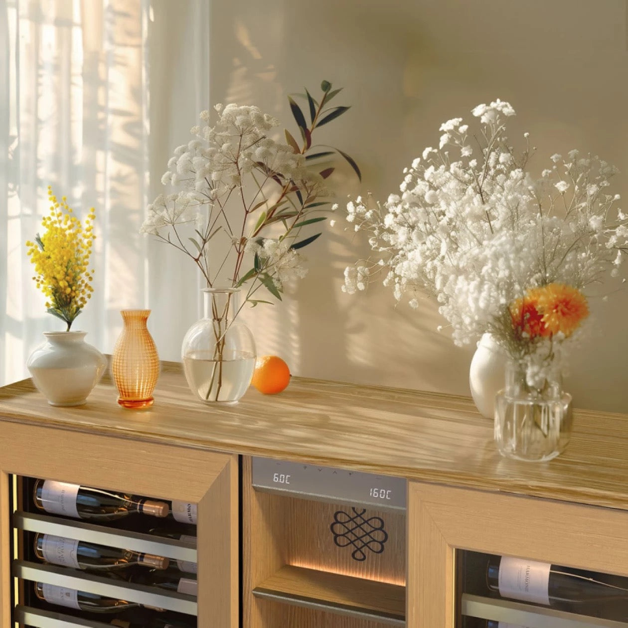 EuroCave 2-temperature sideboard wine cabinet in light oak - Harmonie