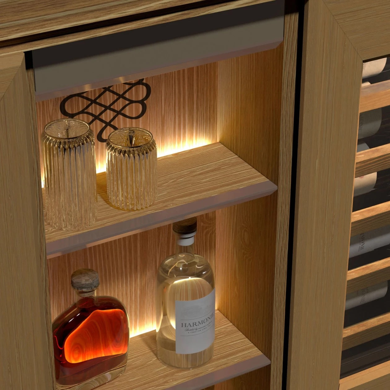 EuroCave 2-temperature sideboard wine cabinet in light oak - Harmonie