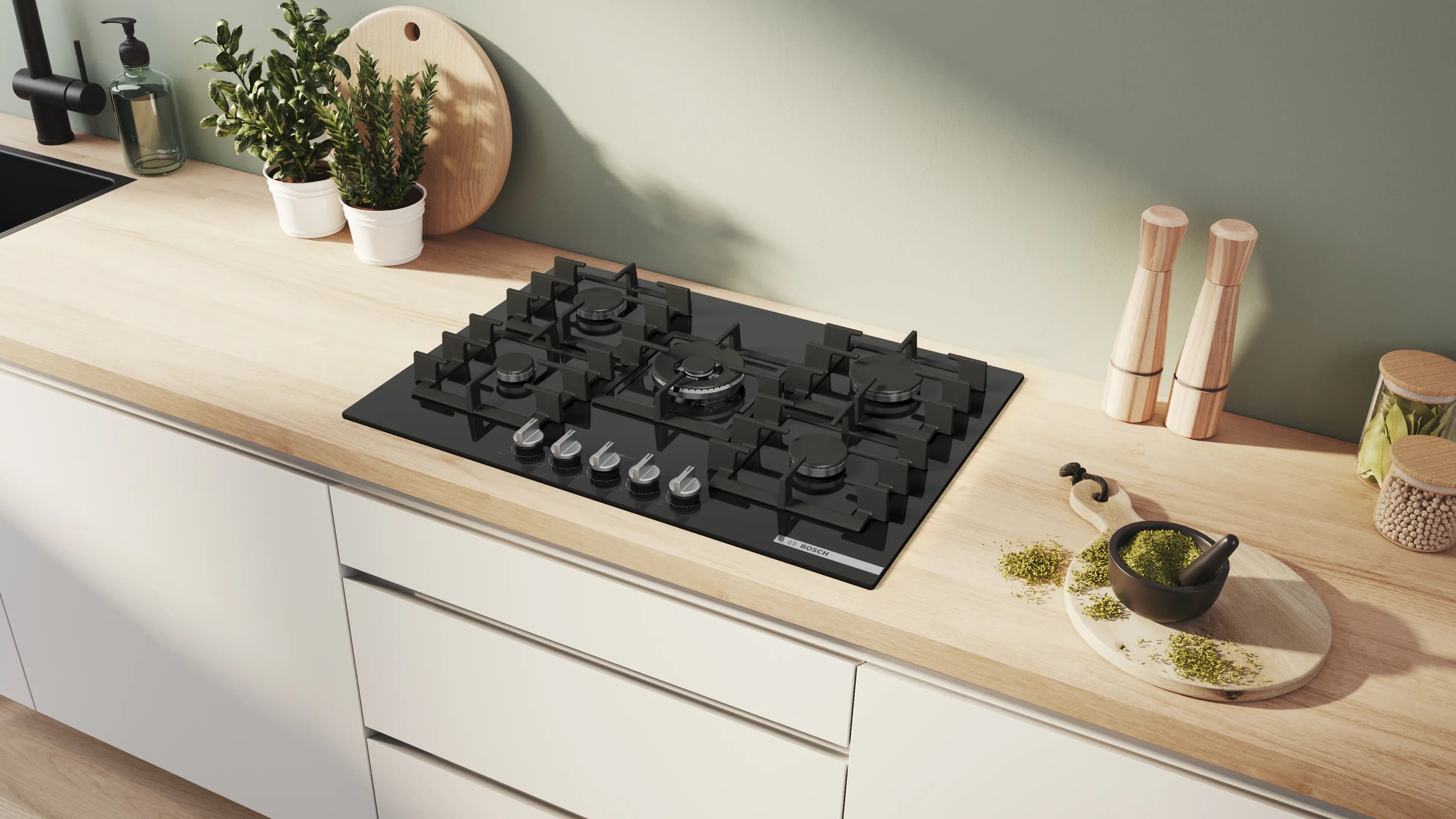 Bosch Series 6 Gas hob 75 cm Tempered glass, Black - PPQ7A6I40