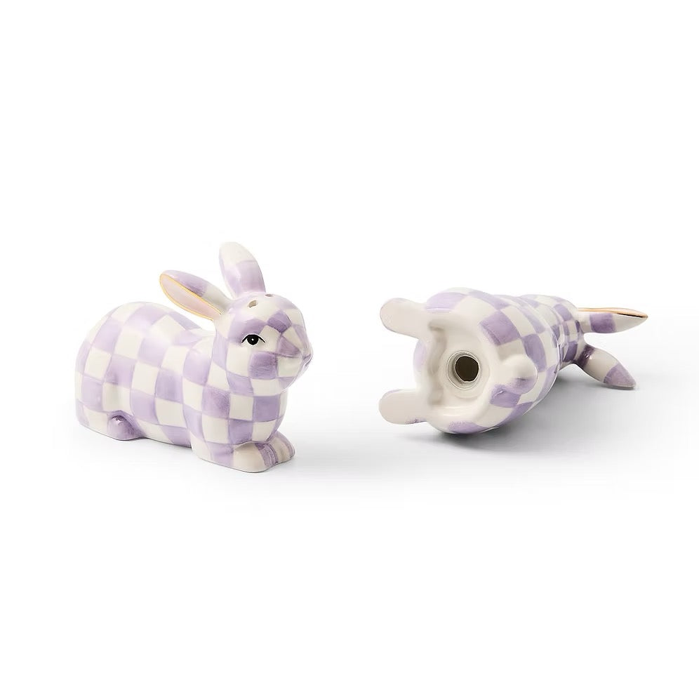 Mackenzie-Childs Violet Check Bunny Salt And Pepper Set