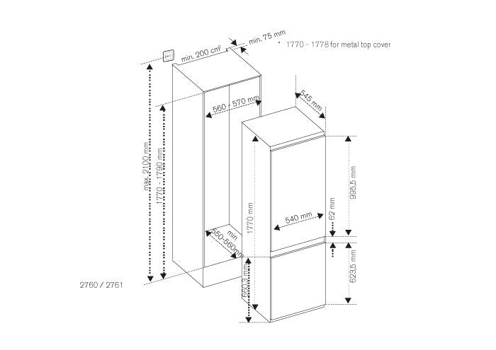 Bertazzoni Modern Series 60cm Built-In Bottom Mount Refrigerator Freezer